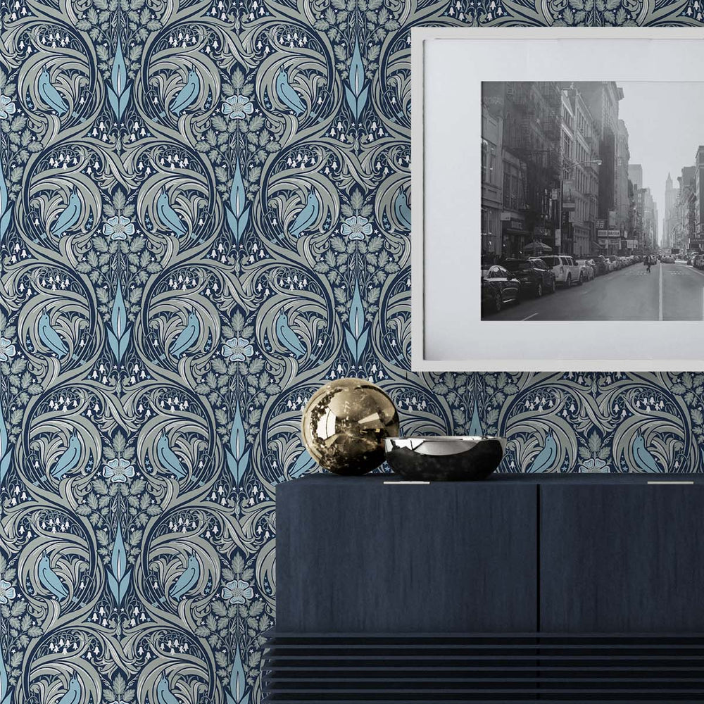 
                  
                    Bird ogee vintage prepasted wallpaper entryway PR10302 from Seabrook Designs
                  
                