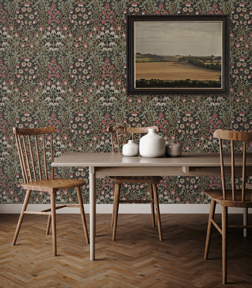 PR10406 vintage floral prepasted wallpaper dining room from Seabrook Designs