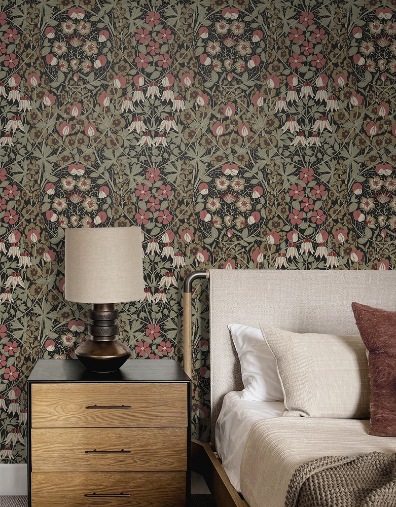 PR10406 vintage floral prepasted wallpaper bedroom from Seabrook Designs