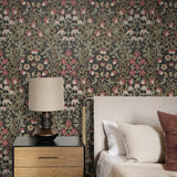 PR10406 vintage floral prepasted wallpaper bedroom from Seabrook Designs