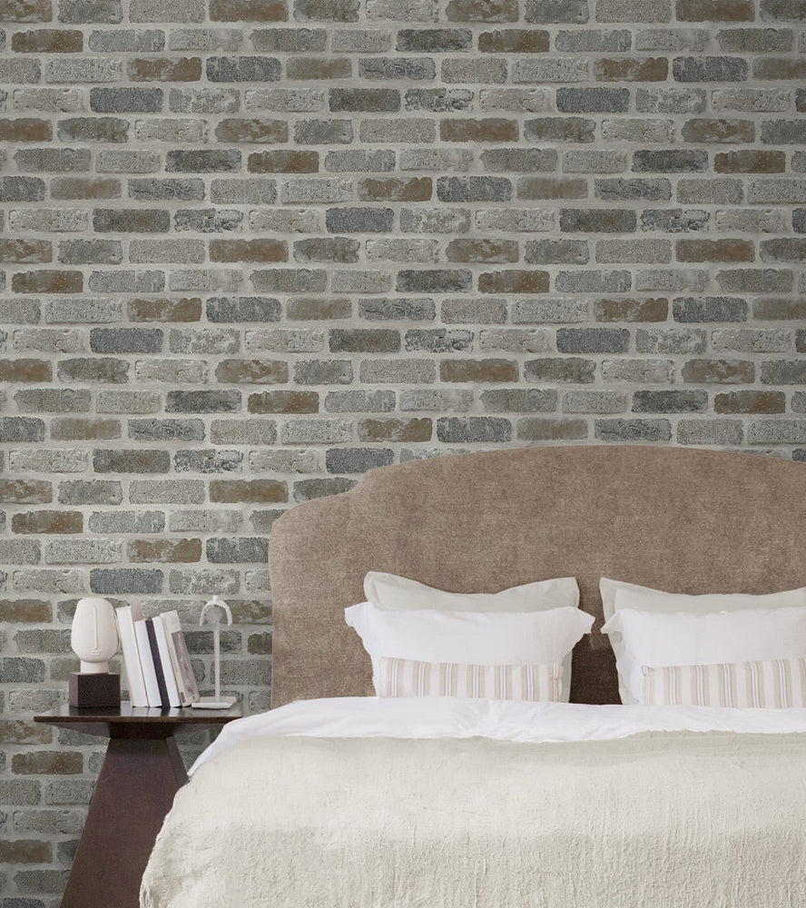 Faux brick prepasted wallpaper bedroom PR10500 from Seabrook Designs