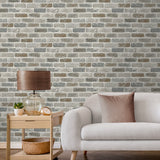 Faux brick prepasted wallpaper living room PR10500 from Seabrook Designs