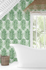 PR10704 palm leaf coastal prepasted wallpaper tub from Seabrook Designs