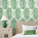 PR10704 palm leaf coastal prepasted wallpaper bedroom from Seabrook Designs