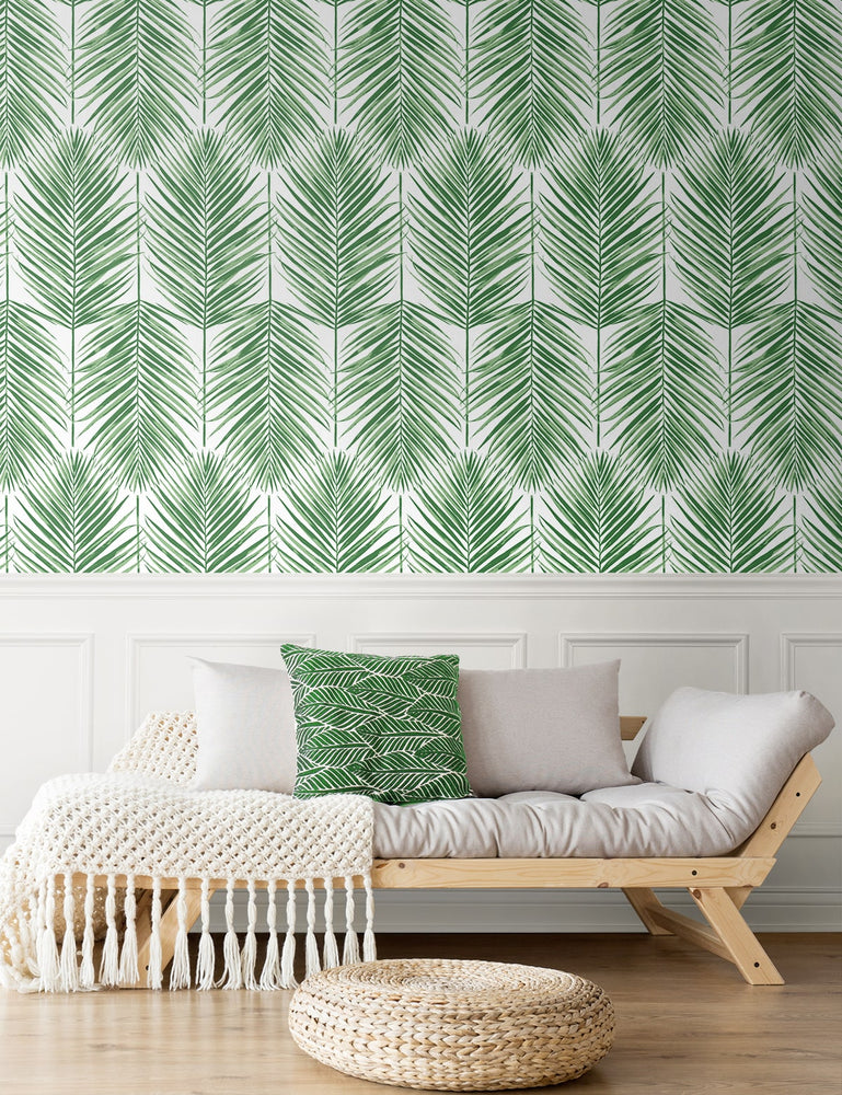 PR10704 palm leaf coastal prepasted wallpaper living room from Seabrook Designs