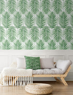 PR10704 palm leaf coastal prepasted wallpaper living room from Seabrook Designs