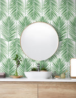 PR10704 palm leaf coastal prepasted wallpaper bathroom from Seabrook Designs