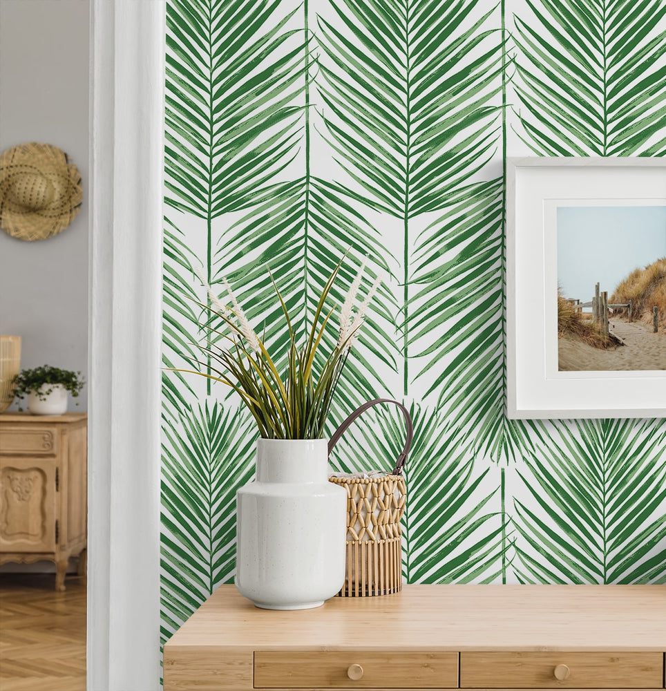 PR10704 palm leaf coastal prepasted wallpaper decor from Seabrook Designs