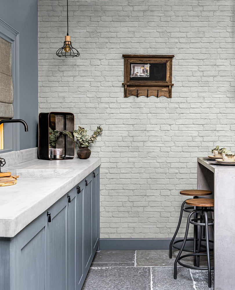 Faux brick prepasted wallpaper kitchen PR10800 from Seabrook Designs