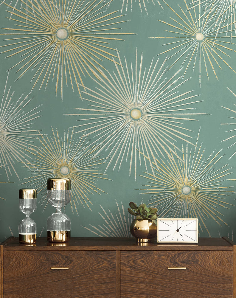 PR11004 starburst geometric mid century prepasted wallpaper decor from Seabrook Designs