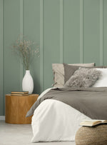 PR11204 faux board and batten prepasted wallpaper bedroom from Seabrook Designs