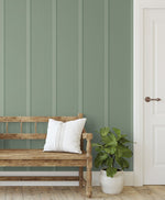 PR11204 faux board and batten prepasted wallpaper entryway from Seabrook Designs
