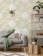 PR11308 lotus floral prepasted wallpaper living room from Seabrook Designs
