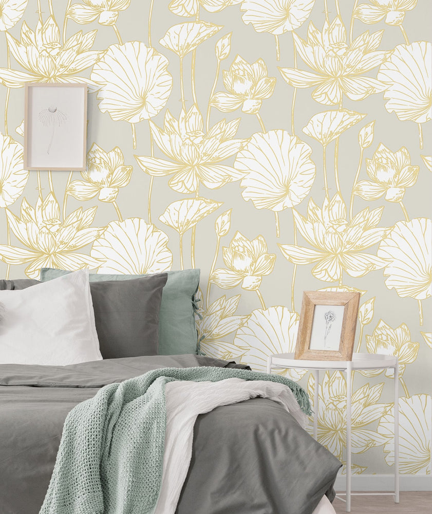 PR11308 lotus floral prepasted wallpaper bedroom from Seabrook Designs