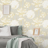 PR11308 lotus floral prepasted wallpaper bedroom from Seabrook Designs