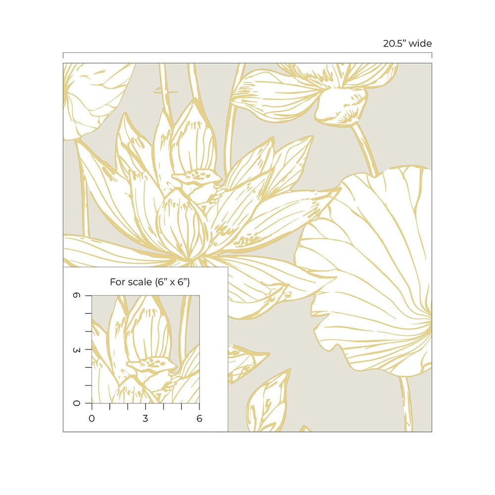 PR11308 lotus floral prepasted wallpaper scale from Seabrook Designs