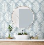 PR11402 palm leaf coastal prepasted wallpaper bathroom from Seabrook Designs