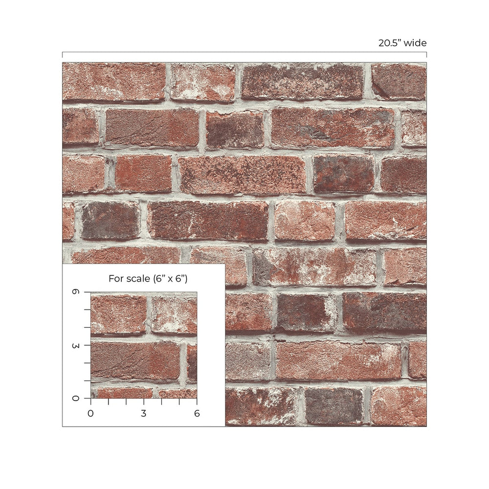 PR11501 red brick prepasted wallpaper scale from Seabrook Designs