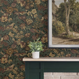 PR11708 vintage bird floral prepasted wallpaper accent from Seabrook Designs 
