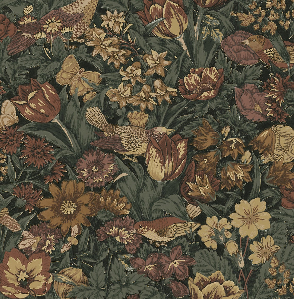 PR11708 vintage bird floral prepasted wallpaper from Seabrook Designs 