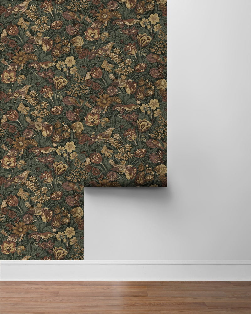 PR11708 vintage bird floral prepasted wallpaper roll from Seabrook Designs 