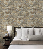 PR12006 faux stone prepasted wallpaper bedroom from Seabrook Designs