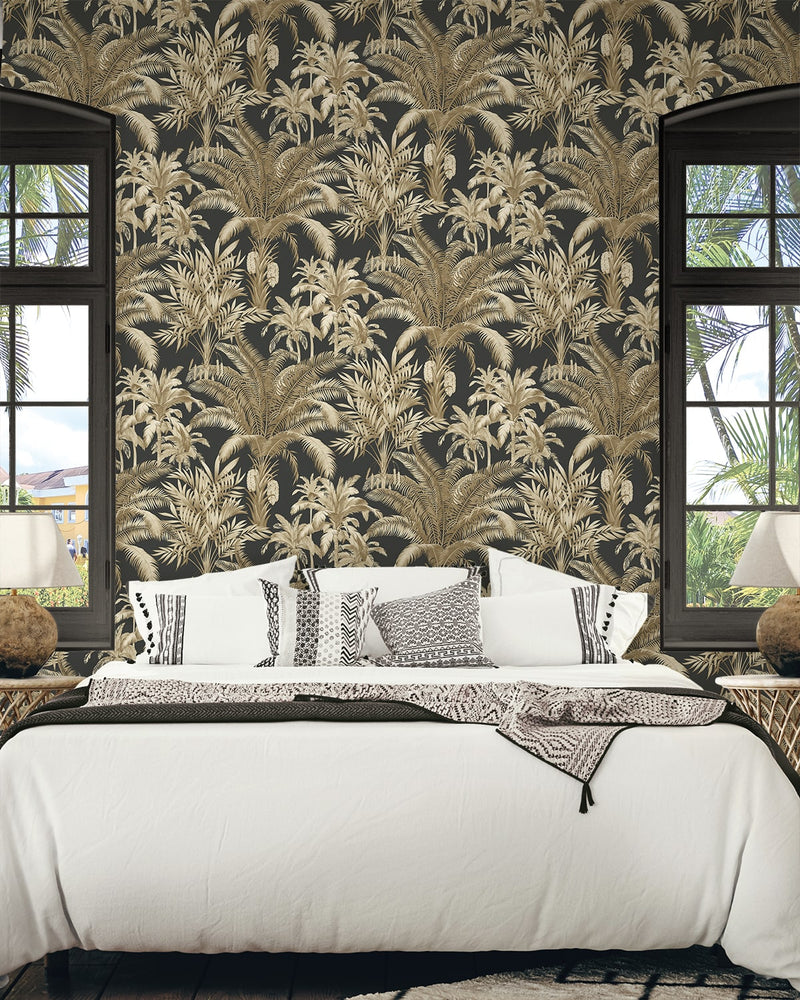 PR12100 palm leaf prepasted wallpaper bedroom from Seabrook Designs