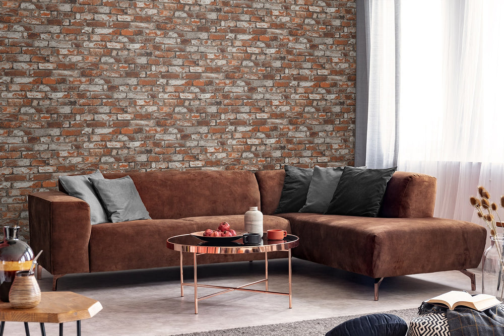 PR12201 faux brick prepasted wallpaper living room from Seabrook Designs