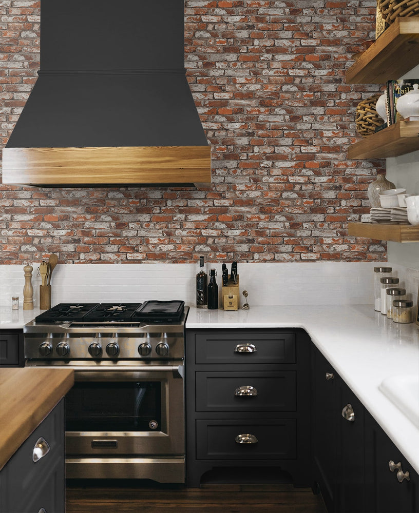 PR12201 faux brick prepasted wallpaper kitchen from Seabrook Designs
