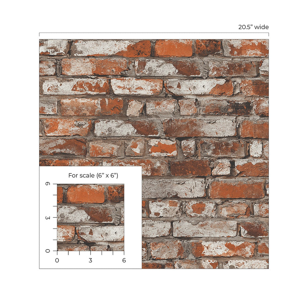 PR12201 faux brick prepasted wallpaper scale from Seabrook Designs