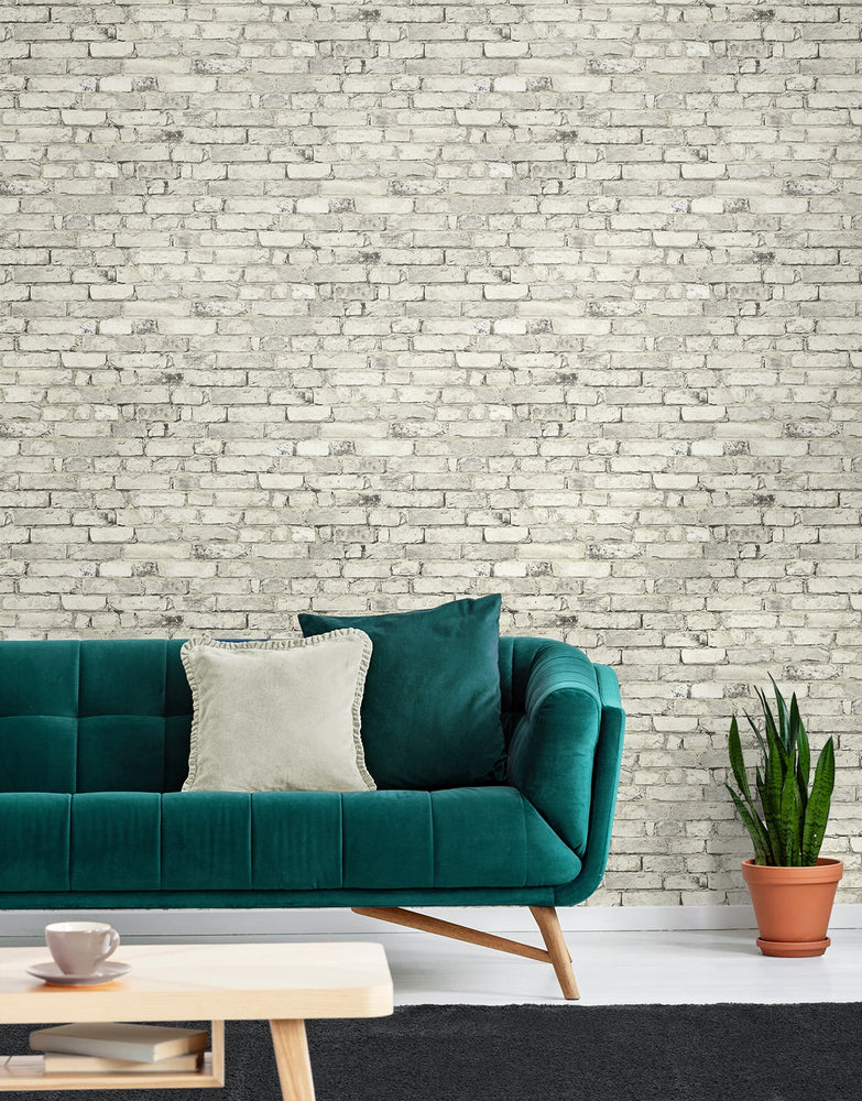 PR12205 faux brick prepasted wallpaper living room from Seabrook Designs