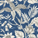 RY30202 blue rainforest leaves botanical wallpaper from the Boho Rhapsody collection by Seabrook designs