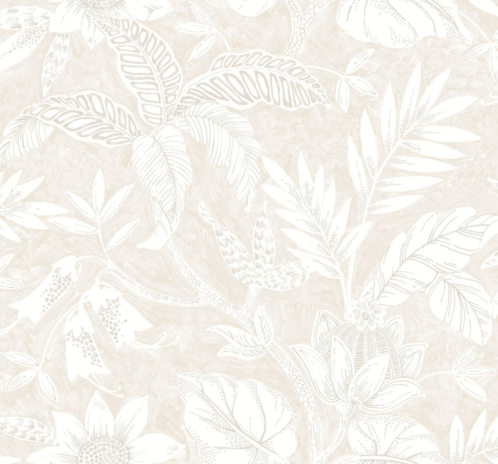RY30210 white rainforest leaves botanical wallpaper from the Boho Rhapsody collection by Seabrook designs