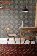 RY30700 mandala tile rustic wallpaper dining room from the Boho Rhapsody collection by Seabrook Designs