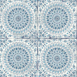 RY30702 blue mandala tile rustic wallpaper from the Boho Rhapsody collection by Seabrook Designs