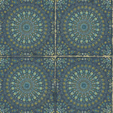 RY30712 blue mandala tile rustic wallpaper from the Boho Rhapsody collection by Seabrook Designs