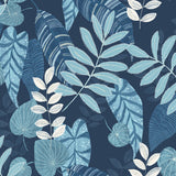 RY30902 blue tropicana leaves botanical wallpaper from the Boho Rhapsody collection by Seabrook Designs