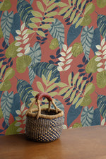 RY30906 tropicana leaves botanical wallpaper basket from the Boho Rhapsody collection by Seabrook Designs
