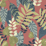 RY30906 red tropicana leaves botanical wallpaper from the Boho Rhapsody collection by Seabrook Designs