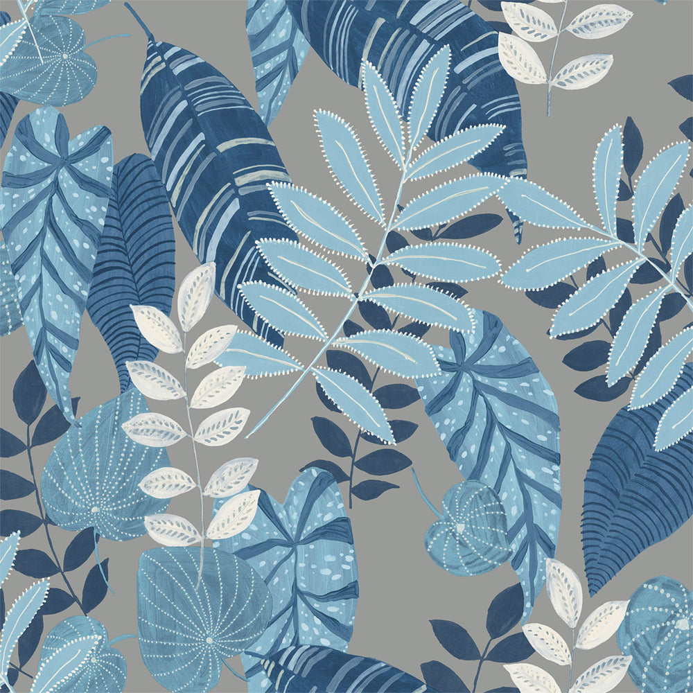 RY30912 silver tropicana leaves botanical wallpaper from the Boho Rhapsody collection by Seabrook Designs