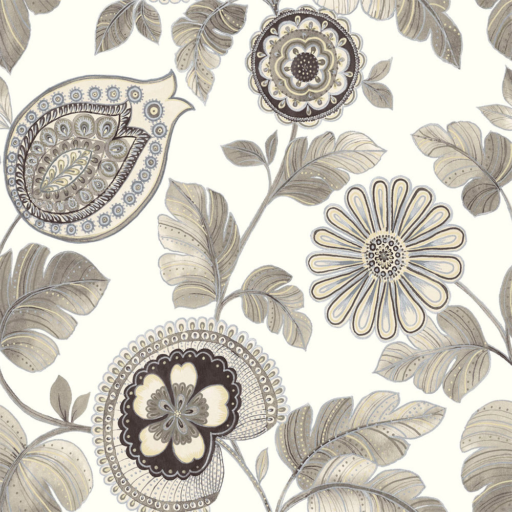RY31200 gray calypso paisley leaf botanical wallpaper from the Boho Rhapsody collection by Seabrook Designs