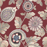 RY31200 red calypso paisley leaf botanical wallpaper from the Boho Rhapsody collection by Seabrook Designs