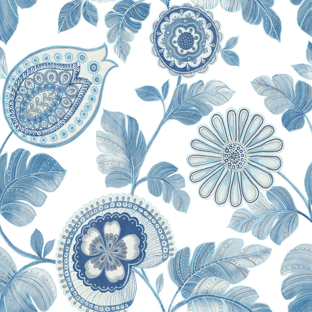 RY31202 blue calypso paisley leaf botanical wallpaper from the Boho Rhapsody collection by Seabrook Designs