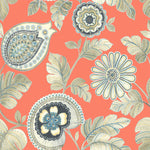 RY31206 orange calypso paisley leaf botanical wallpaper from the Boho Rhapsody collection by Seabrook Designs