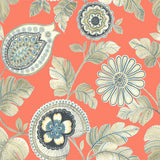 RY31206 orange calypso paisley leaf botanical wallpaper from the Boho Rhapsody collection by Seabrook Designs