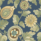 RY31212 blue calypso paisley leaf botanical wallpaper from the Boho Rhapsody collection by Seabrook Designs