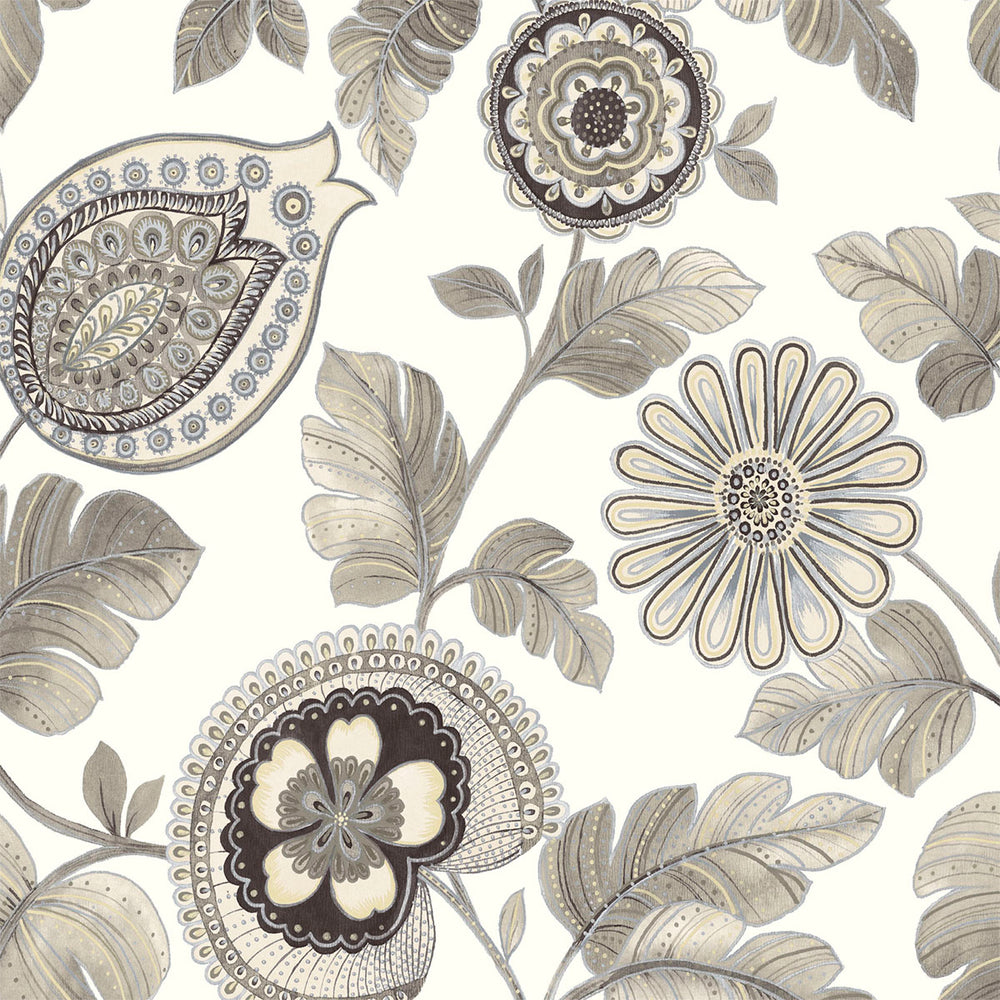 Boho Rhapsody Stone and Latte Calypso Paisley Leaf Fabric