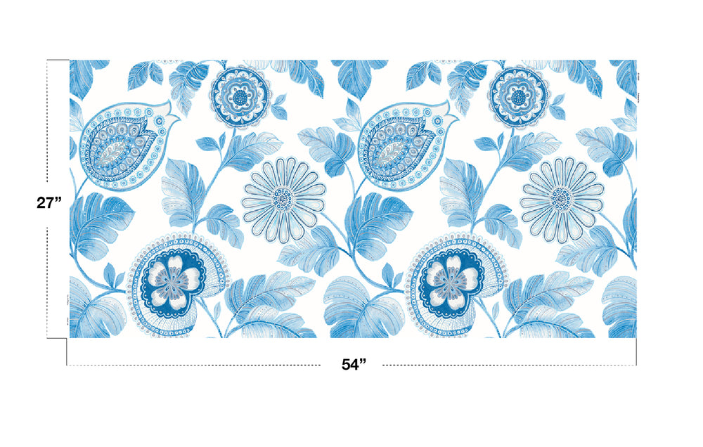 Boho Rhapsody Blue Oasis and Ivory Calypso Paisley Leaf Fabric