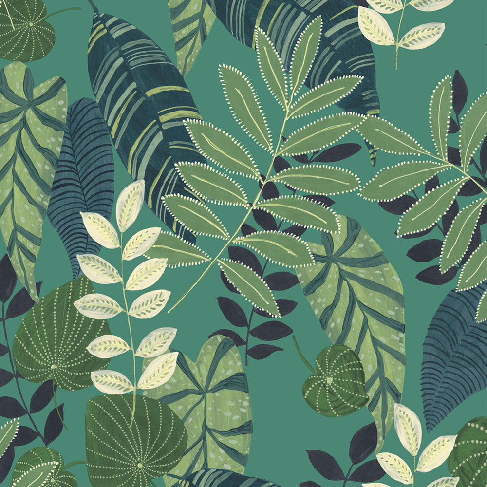 Boho Rhapsody Jade and Rosemary Tropicana Leaves Fabric