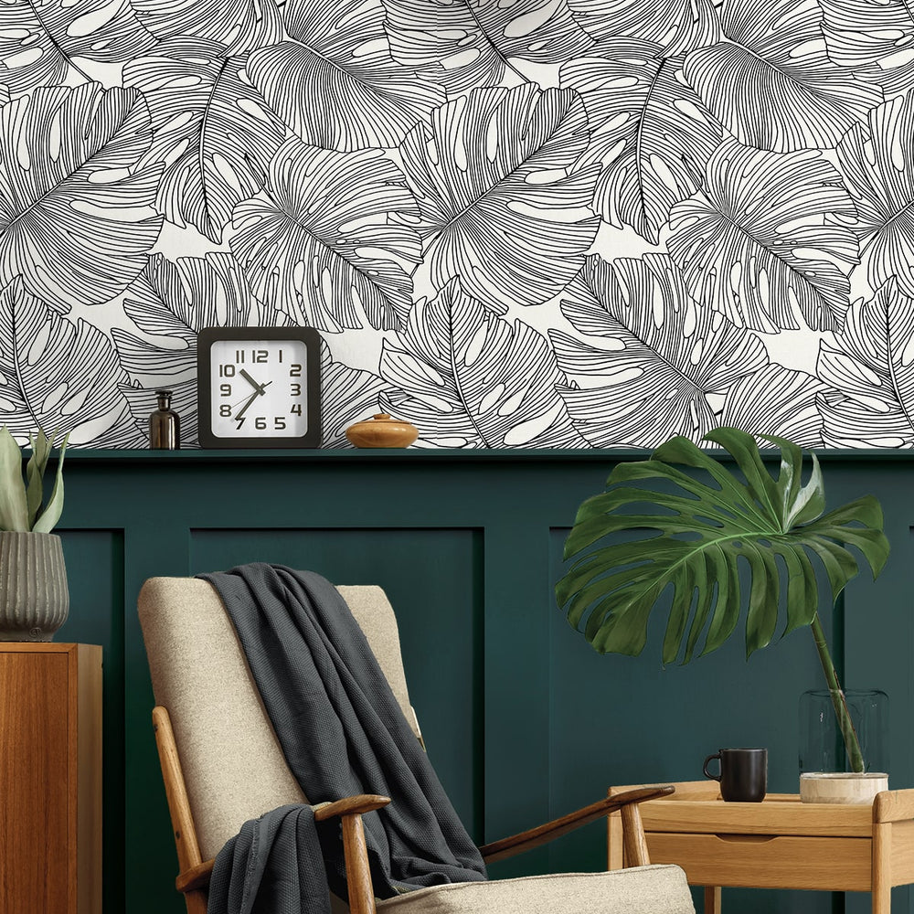 SC20200 palm leaf wallpaper entryway from the Summer House collection by Seabrook Designs
